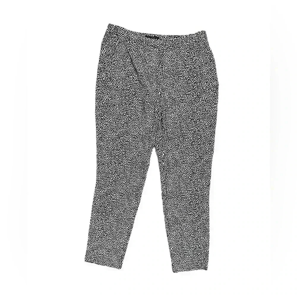 Theory Women's Cropped Pants Size 6 Gray Black Cheetah Print 100% Silk